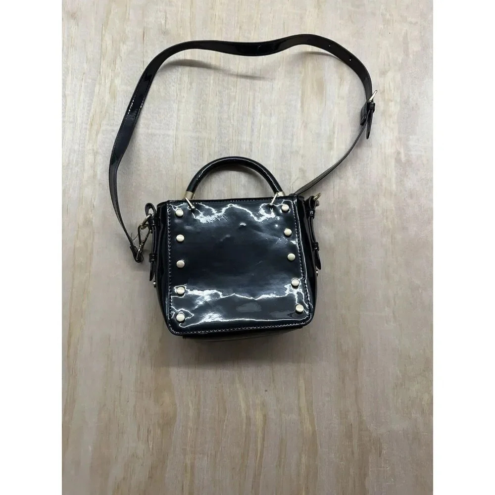 Topshop Black Patent Leather Cross Body Purse Gold Hardware Small